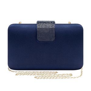 Navy Satin Rhinestones Evening Bags Party Bridal Clutch Purse Prom UwU
